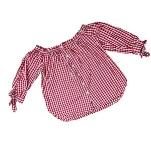 Caution to The Wind Red Gingham Off-Shoulder Blouse Tomato Girl Euro Summer Sz M